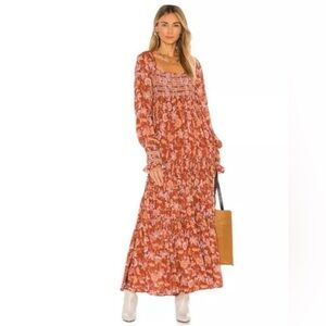 Free People Sweet Escape Maxi Dress Mocha Combo women size Lrg
